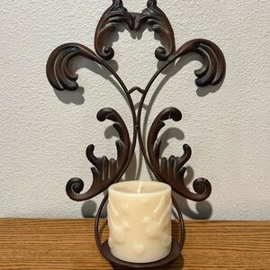 Rustic Reddish Brown Metal Candle Holder